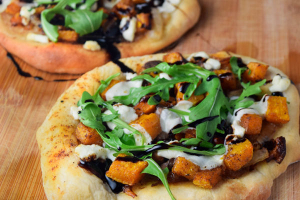 Caramelized Onion, Butternut Squash and Arugula Pizza