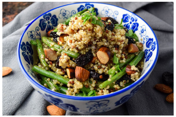 Quinoa Bowl with Green Beans, Almonds, and Cherries
