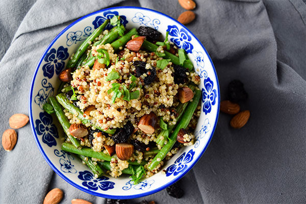 Quinoa Bowl with Green Beans, Almonds, and Cherries