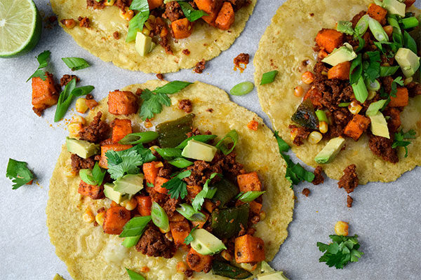 Chorizo, Poblano and Sweet Potato Tacos