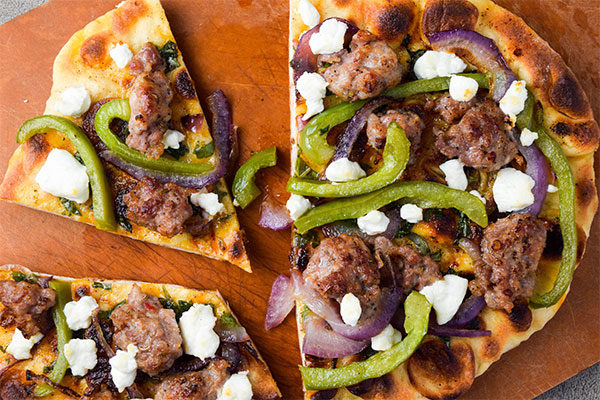 Sausage and Green Pepper Naan Pizza