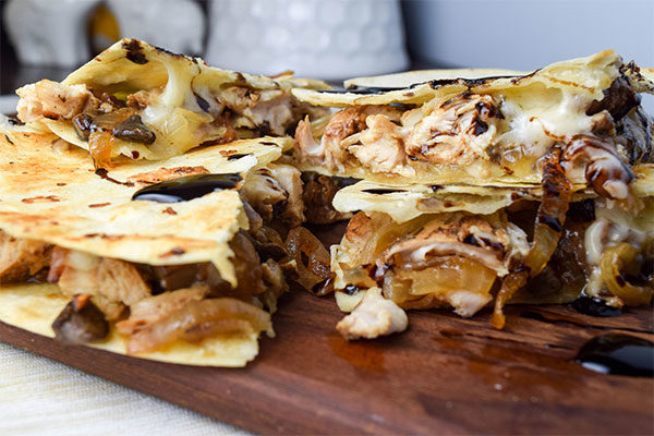 French Onion Cheese and Chicken Quesadilla