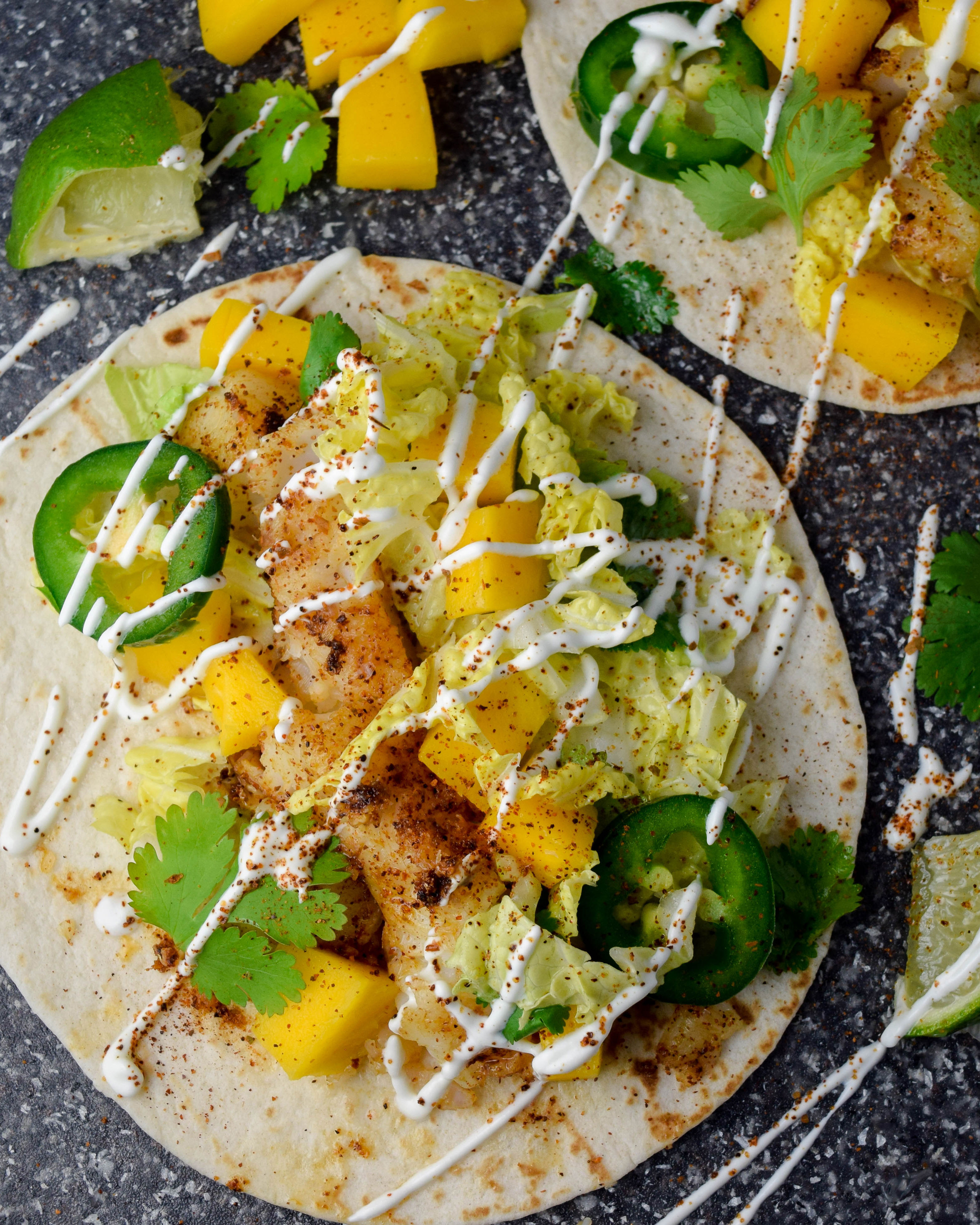 Fish Tacos with Cabbage and Mango