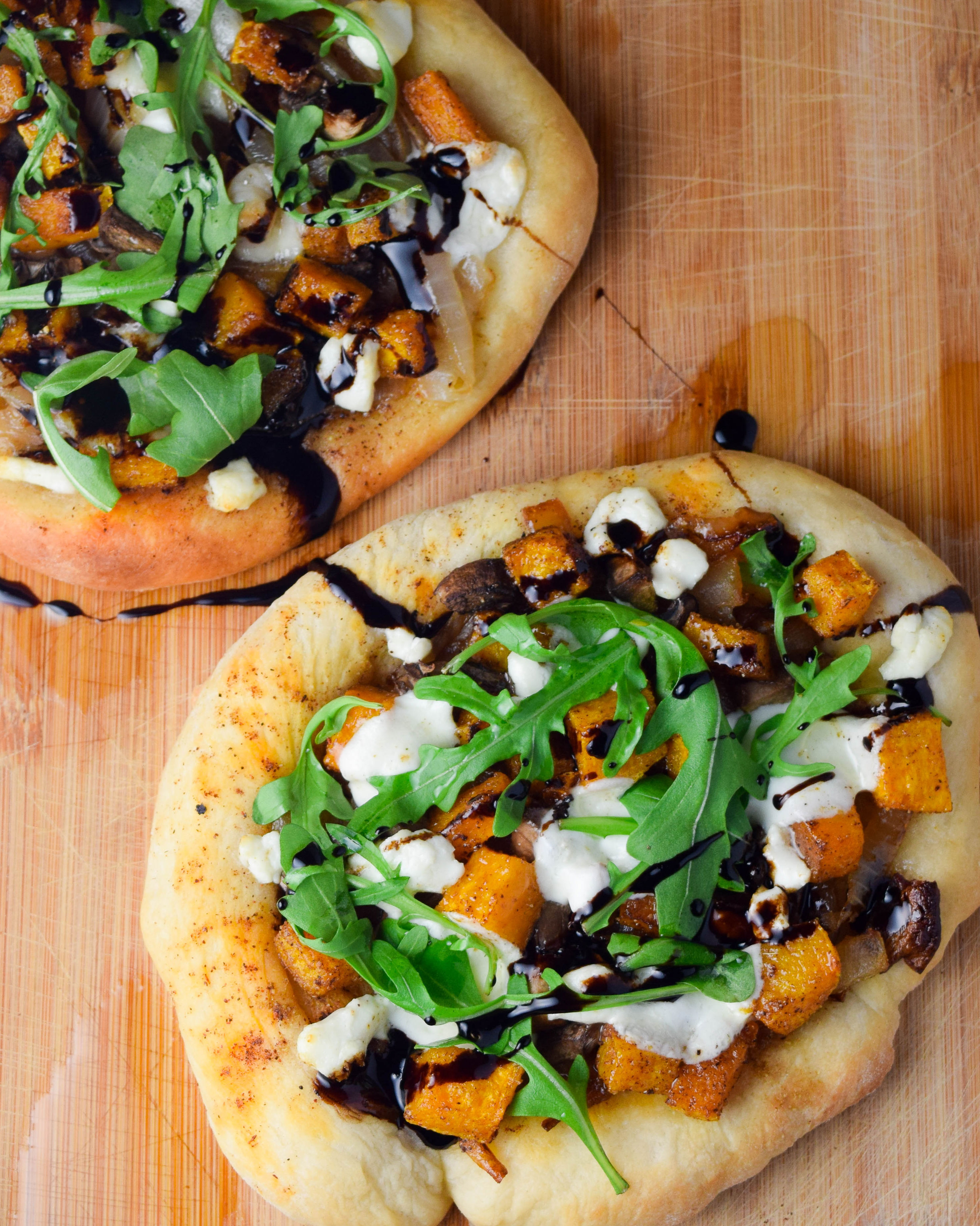 Caramelized Onion, Butternut Squash and Arugula Pizza