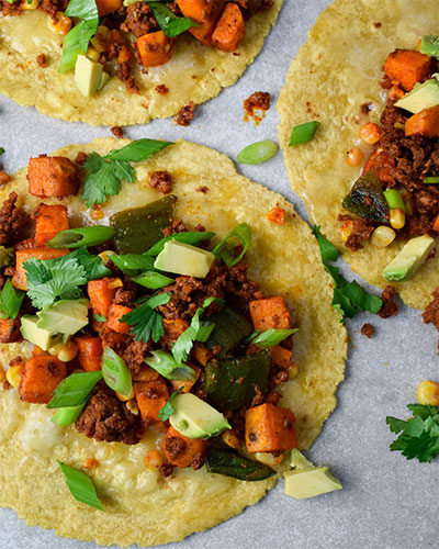 Chorizo, Poblano and Sweet Potato Tacos