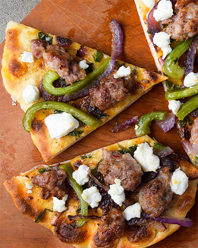 Sausage and Green Pepper Naan Pizza