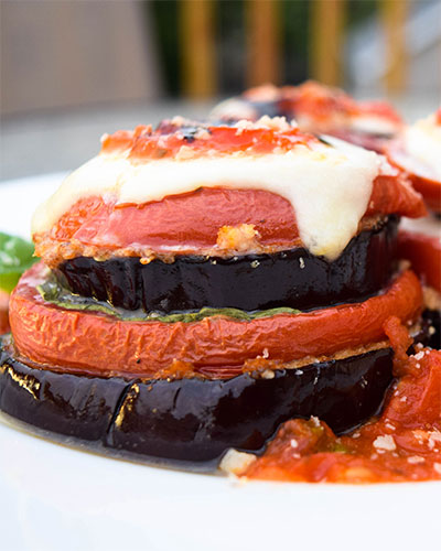 Eggplant and Tomato Mozzarella Stacks